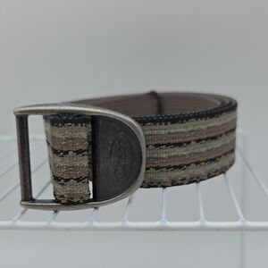 Chaco Men's Striped Tan, Gray & Black Webbed With Metal Buckle Belt